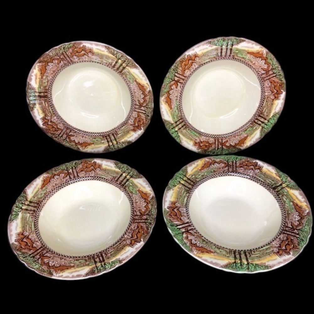 4 VTG Myott Son & Co Staffordshire England Countryside 7 7/8” Pasta Bowls in EUC